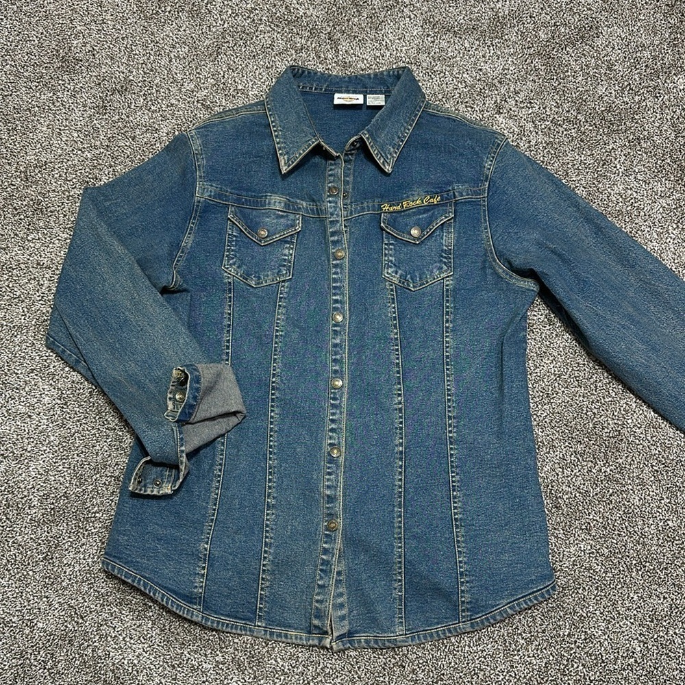 Hard Rock Cafe Memphis Jean denim shacket jacket button up long sleeve shirt XL